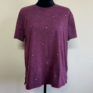 Edgely top women small cotton blend rhinestone embellished short sleeve crewneck